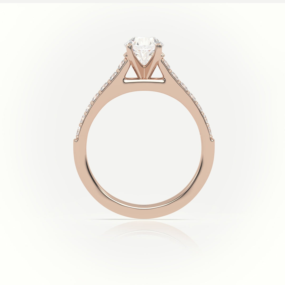 Round-Cut Diamond 4 Prong Pave Setting Engagement Ring — Rose Gold