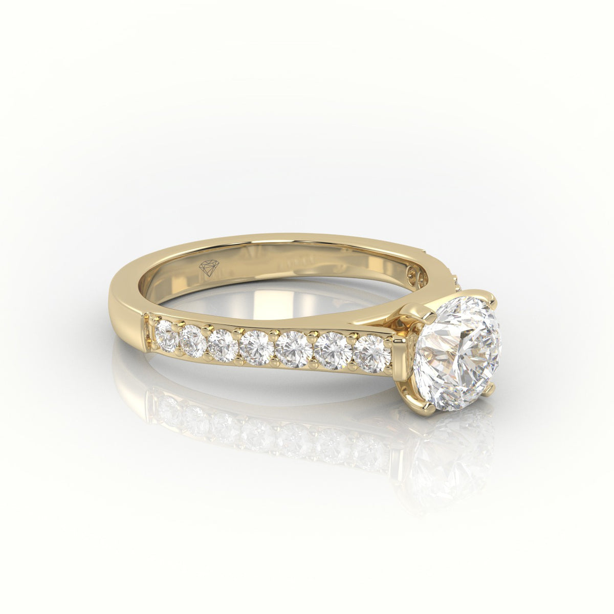 Round-Cut Diamond 4 Prong Pave Setting Engagement Ring — Yellow Gold