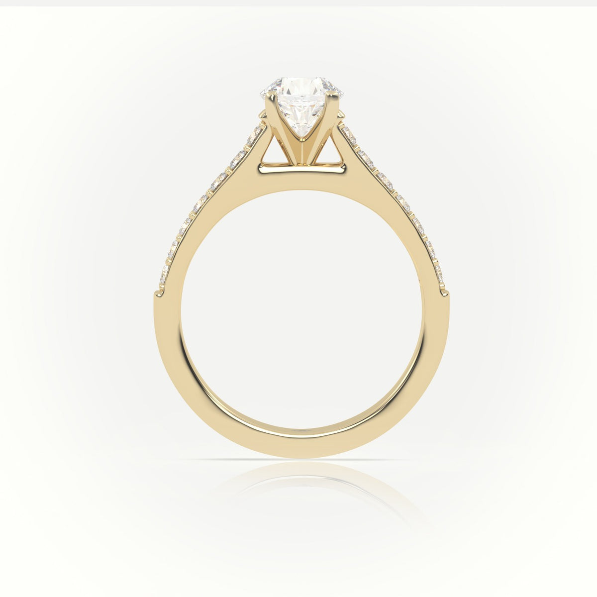 Round-Cut Diamond 4 Prong Pave Setting Engagement Ring — Yellow Gold