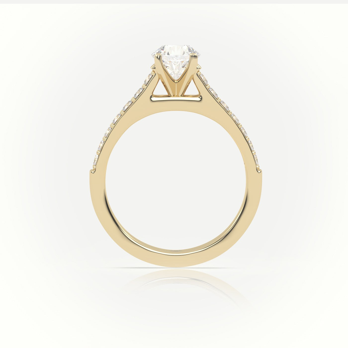 Round-Cut Diamond 4 Prong Pave Setting Engagement Ring — Yellow Gold