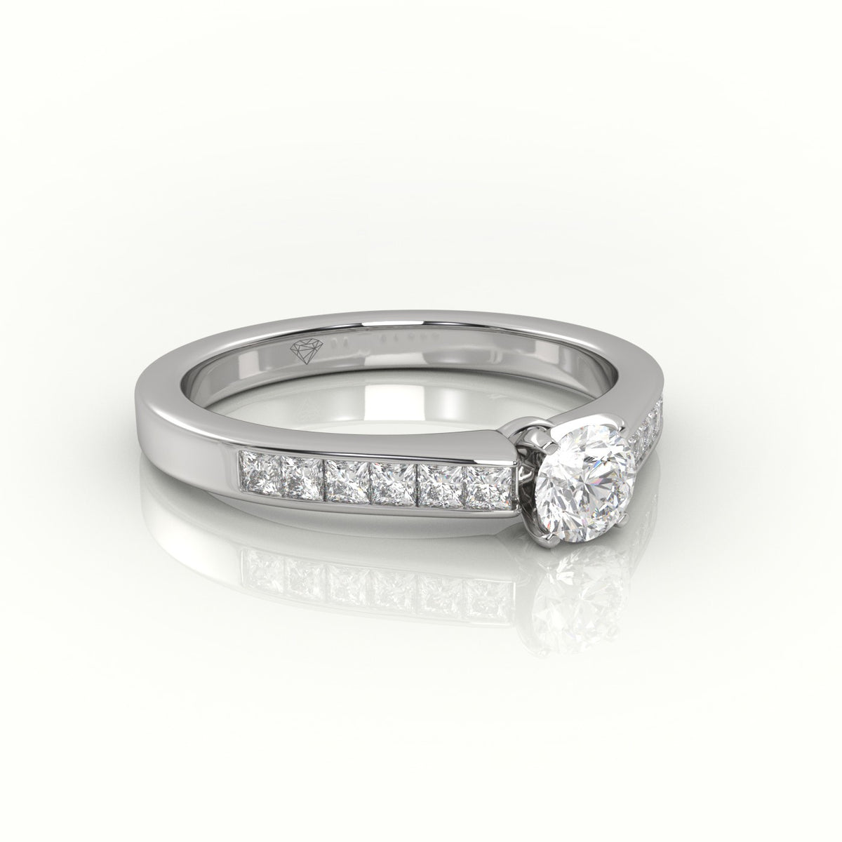 Round-Cut Diamond 4 Prong Channel Setting Engagement Ring — White Gold