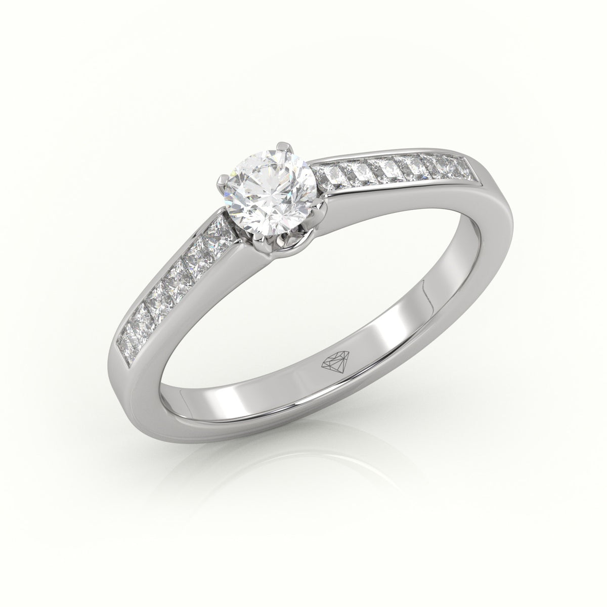Round-Cut Diamond 4 Prong Channel Setting Engagement Ring — White Gold