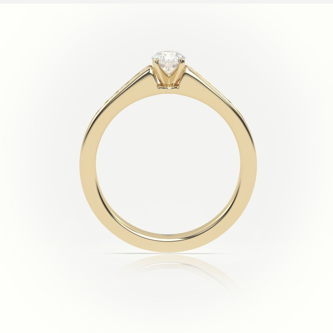 Round-Cut Diamond 4 Prong Channel Setting Engagement Ring — Yellow Gold