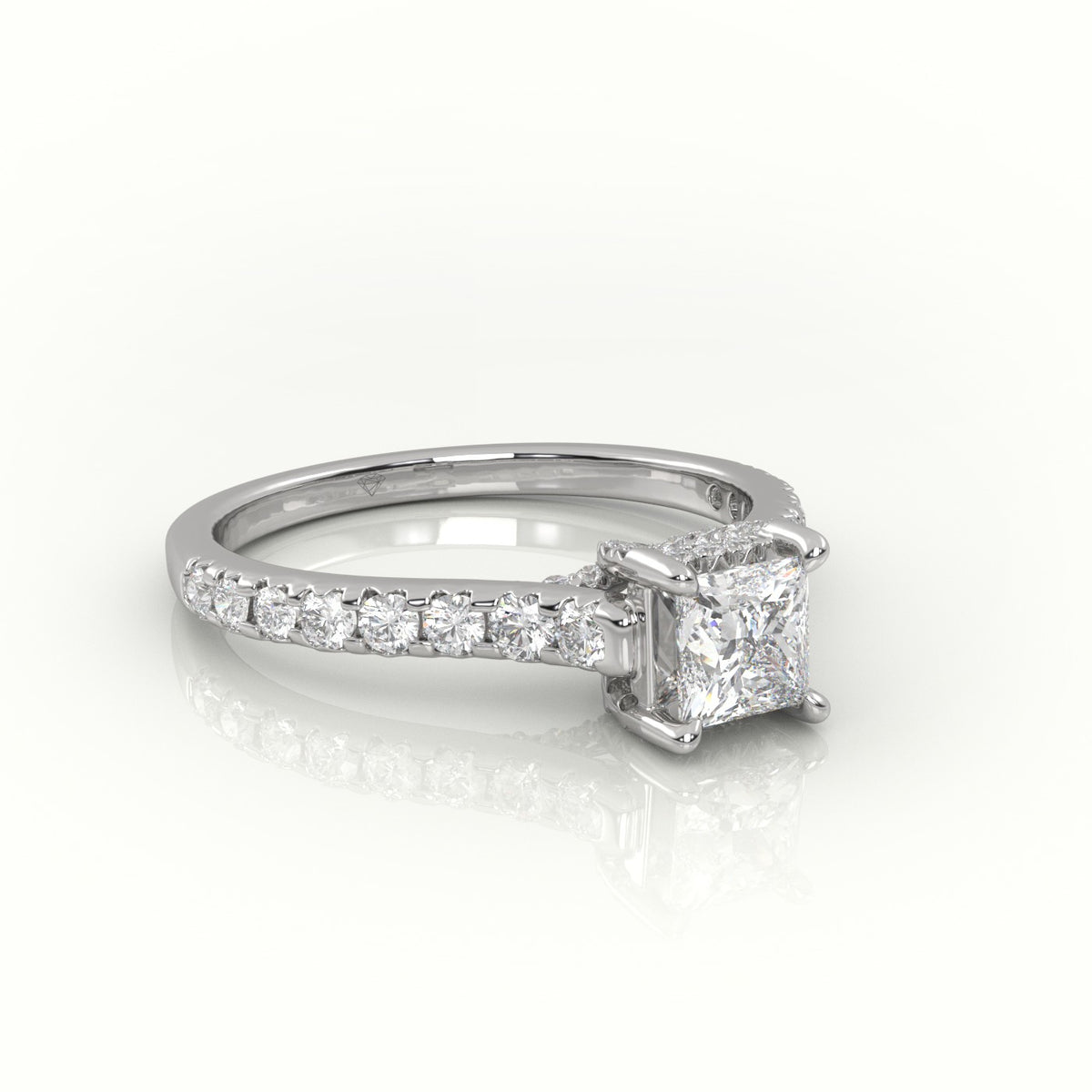 Princess Cut Diamond 4 Prongs Scallop Setting Engagement Ring — White Gold