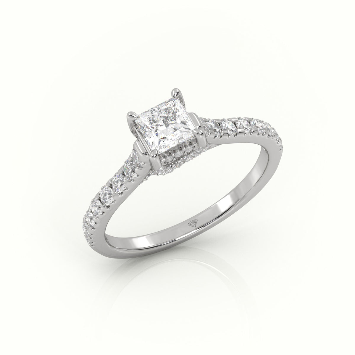 Princess Cut Diamond 4 Prongs Scallop Setting Engagement Ring — White Gold