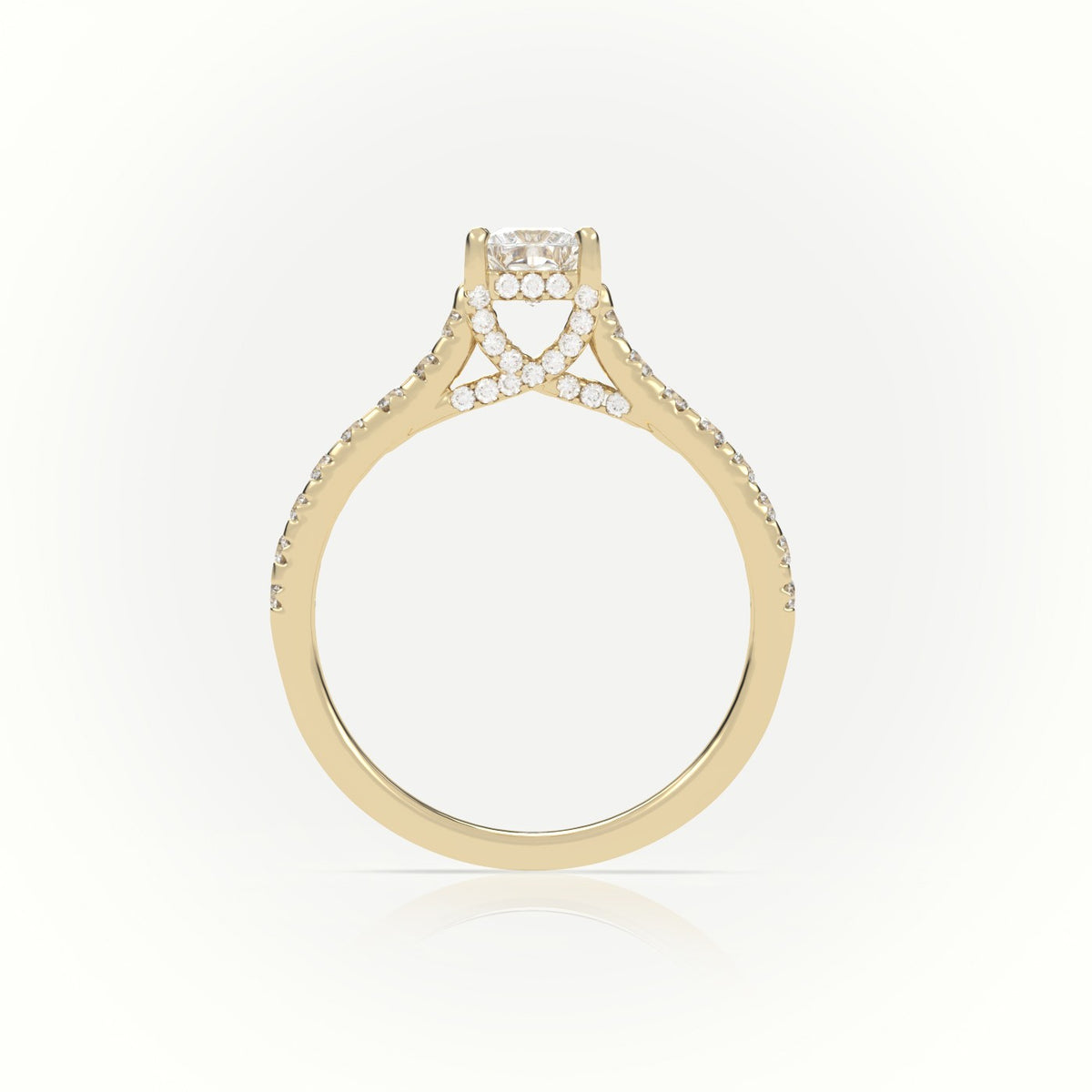 Princess Cut Diamond 4 Prongs Scallop Setting Engagement Ring — Yellow Gold