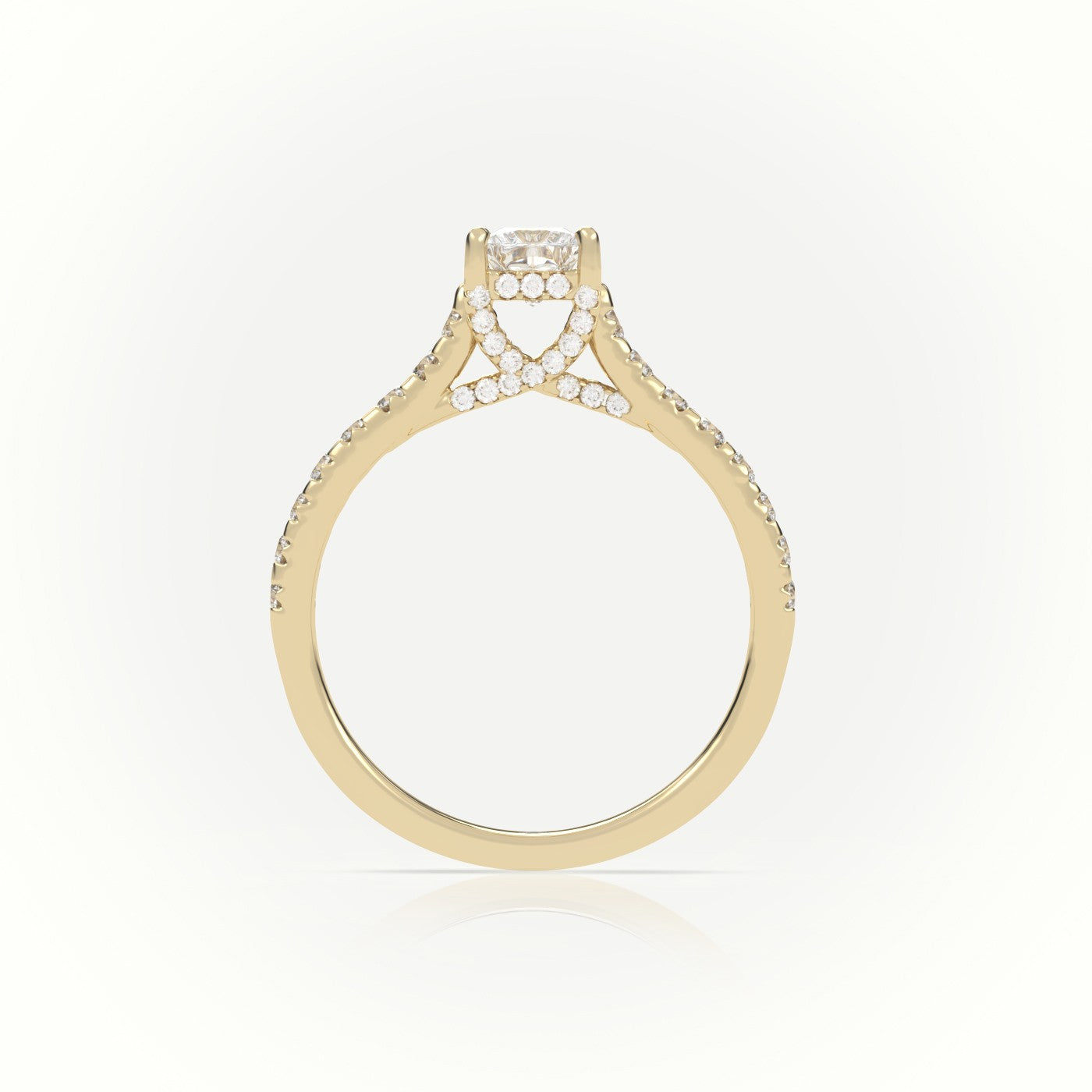 Princess Cut Diamond 4 Prongs Scallop Setting Engagement Ring — Yellow Gold