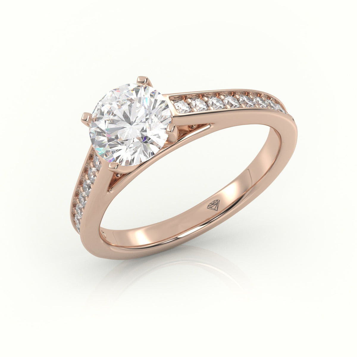 Round Cut Diamond 4 Prongs Channel-Setting Engagement Ring — Rose Gold