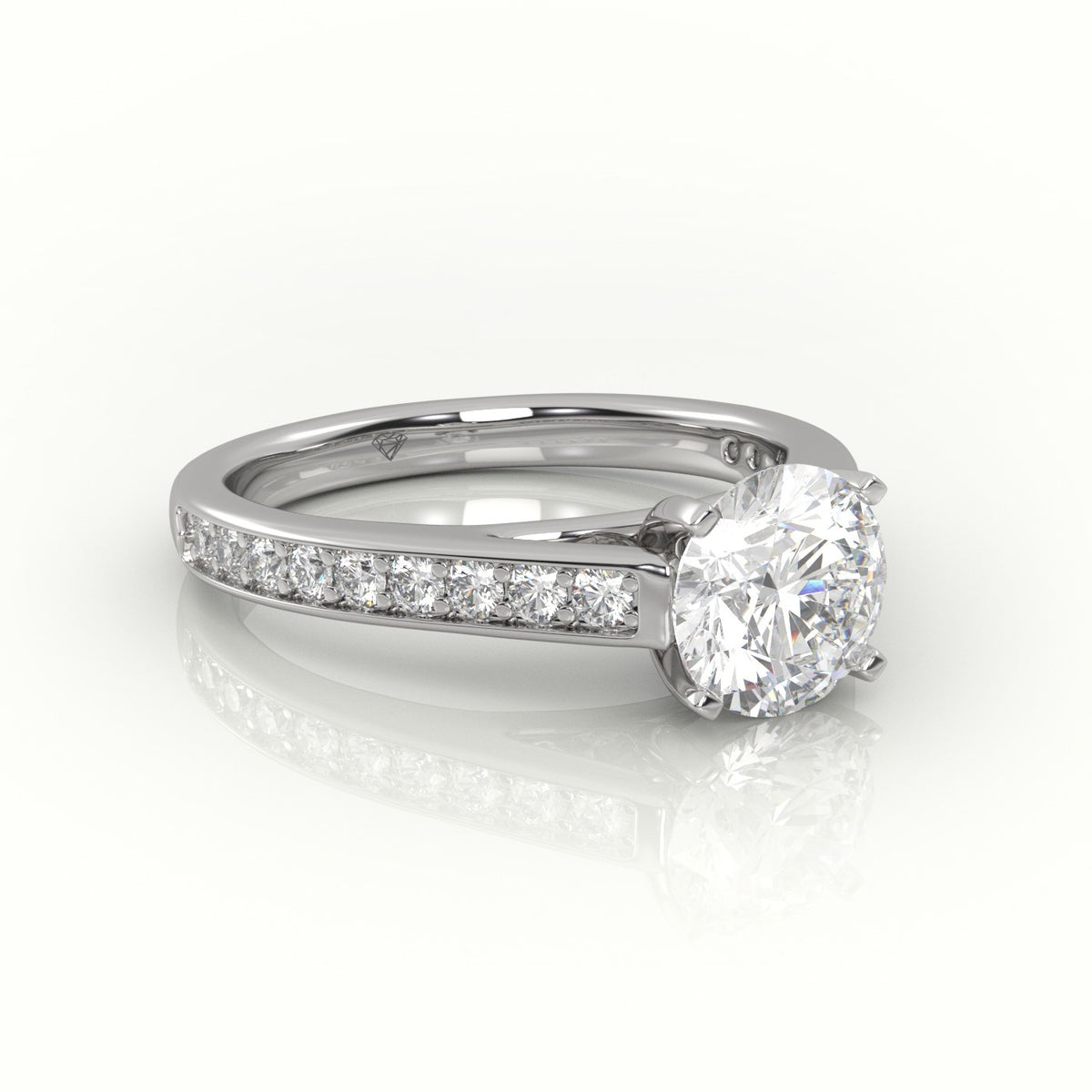 Round Cut Diamond 4 Prongs Channel-Setting Engagement Ring — White Gold
