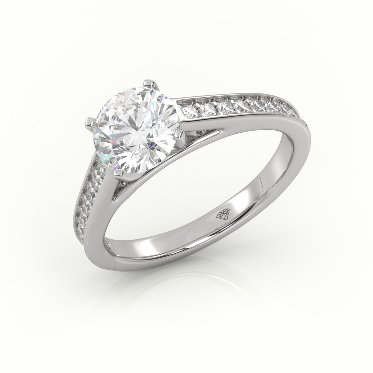 Round Cut Diamond 4 Prongs Channel-Setting Engagement Ring — White Gold
