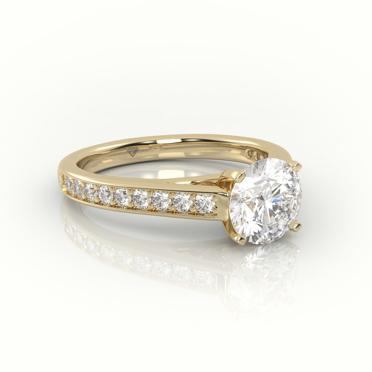 Round Cut Diamond 4 Prongs Channel-Setting Engagement Ring — Yellow Gold