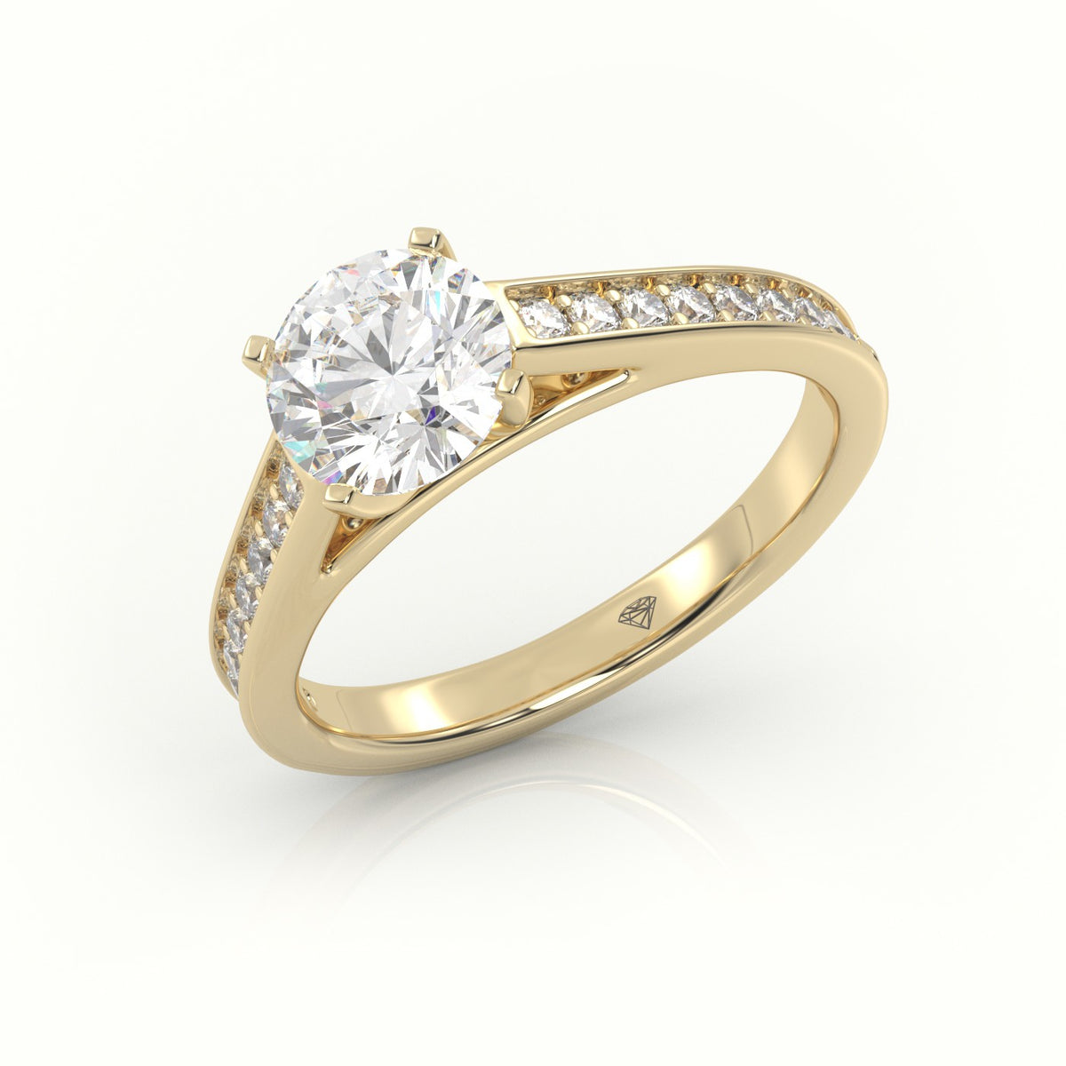 Round Cut Diamond 4 Prongs Channel-Setting Engagement Ring — Yellow Gold