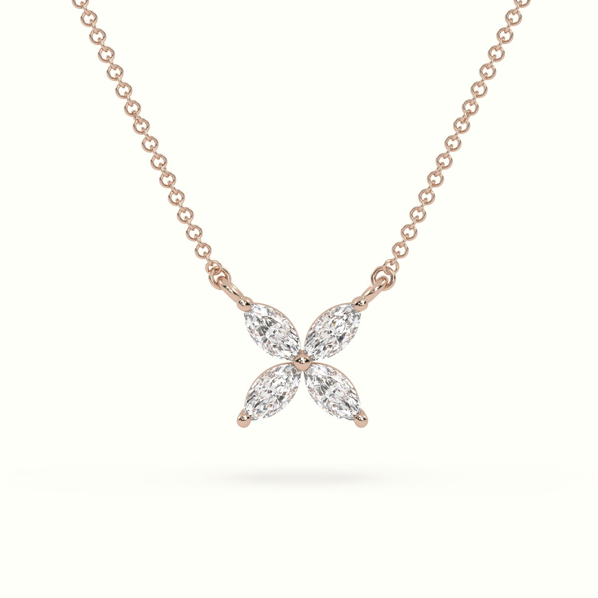 Small Lotus Marquise-Cut Diamond Pendant Necklace