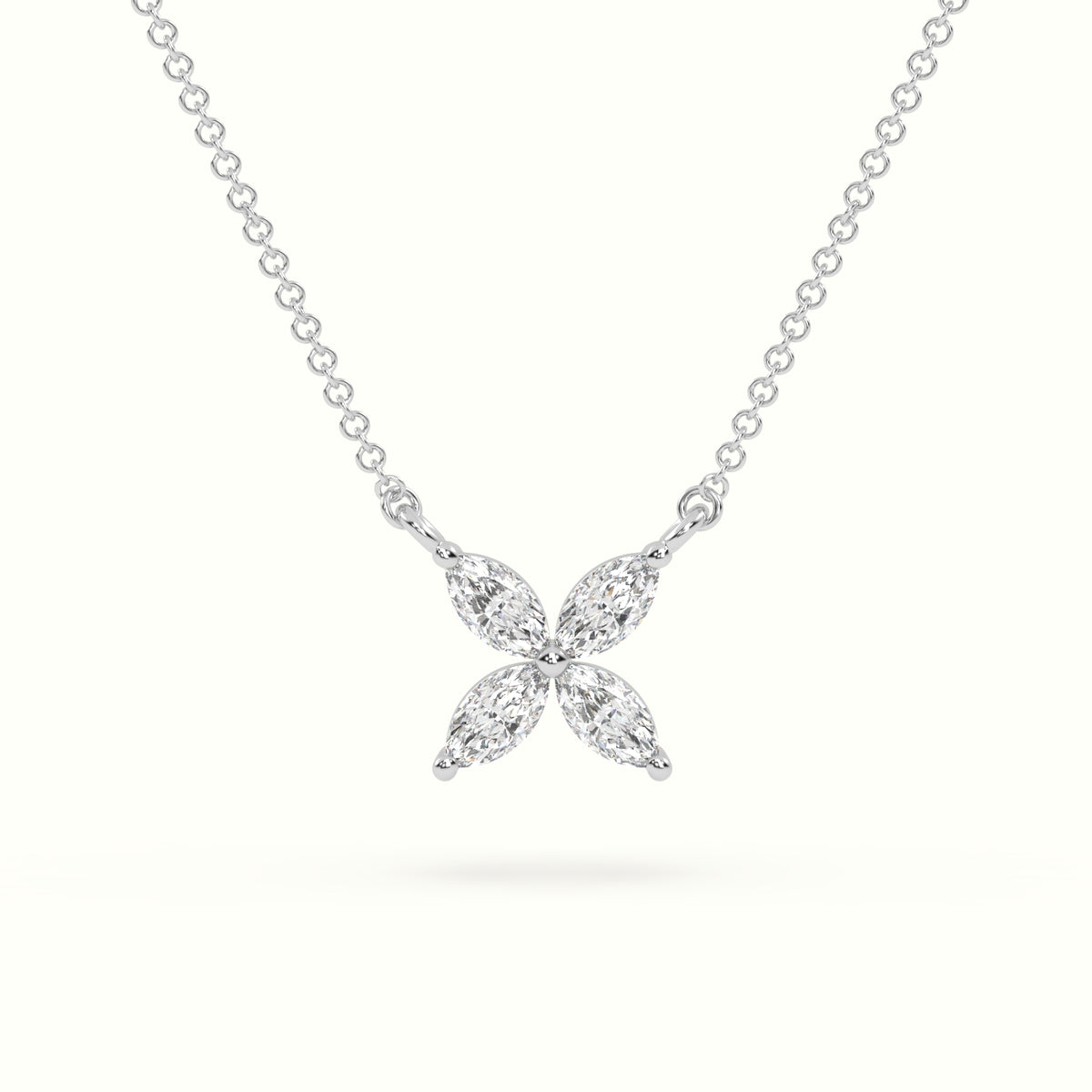 Small Lotus Marquise-Cut Diamond Pendant Necklace