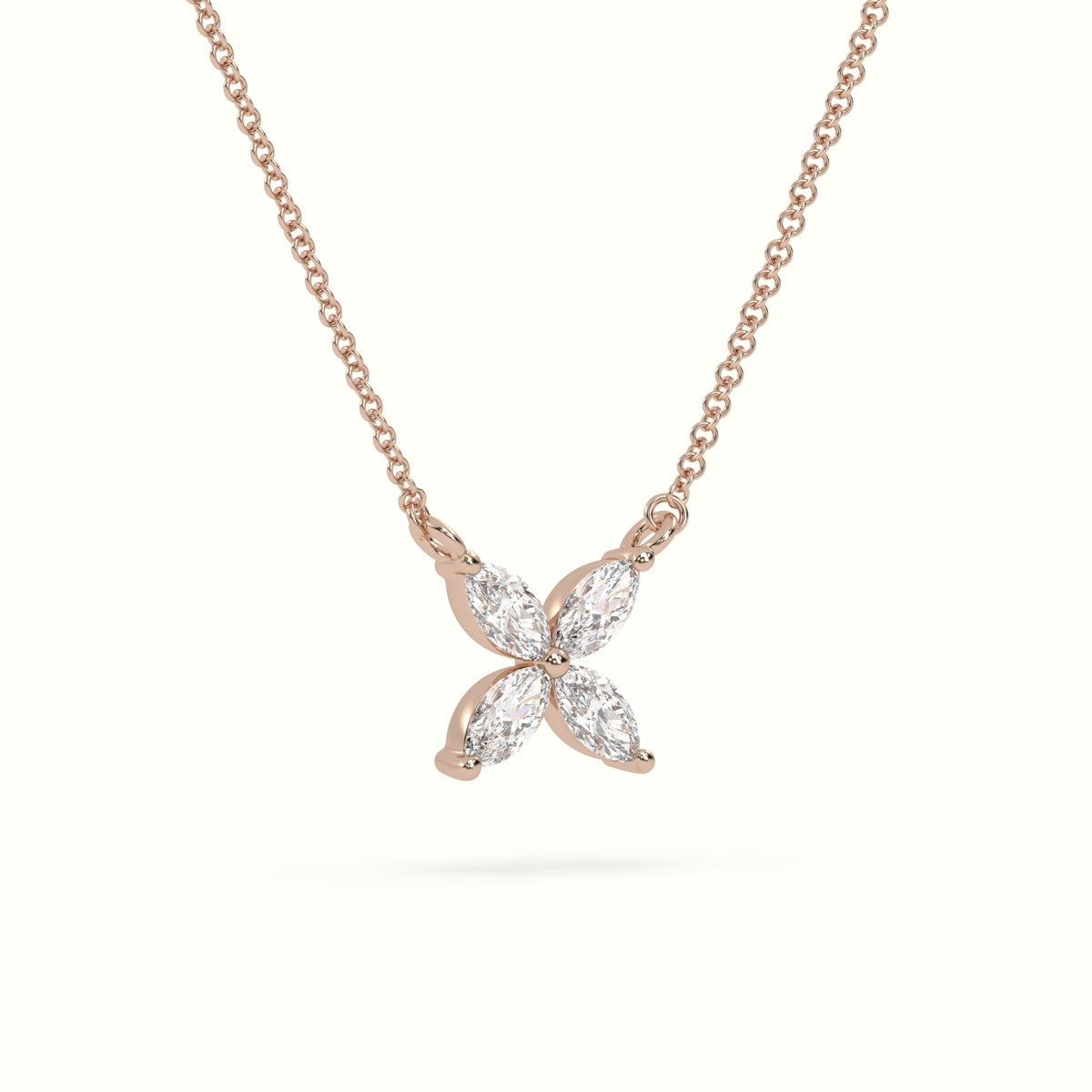 Small Lotus Marquise-Cut Diamond Pendant Necklace