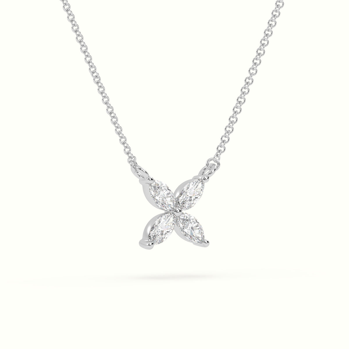 Small Lotus Marquise-Cut Diamond Pendant Necklace