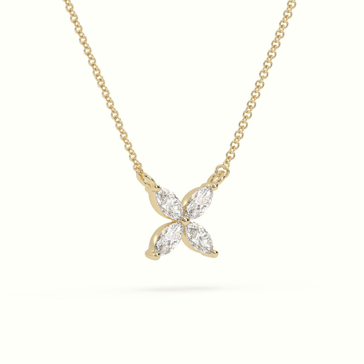 Small Lotus Marquise-Cut Diamond Pendant Necklace