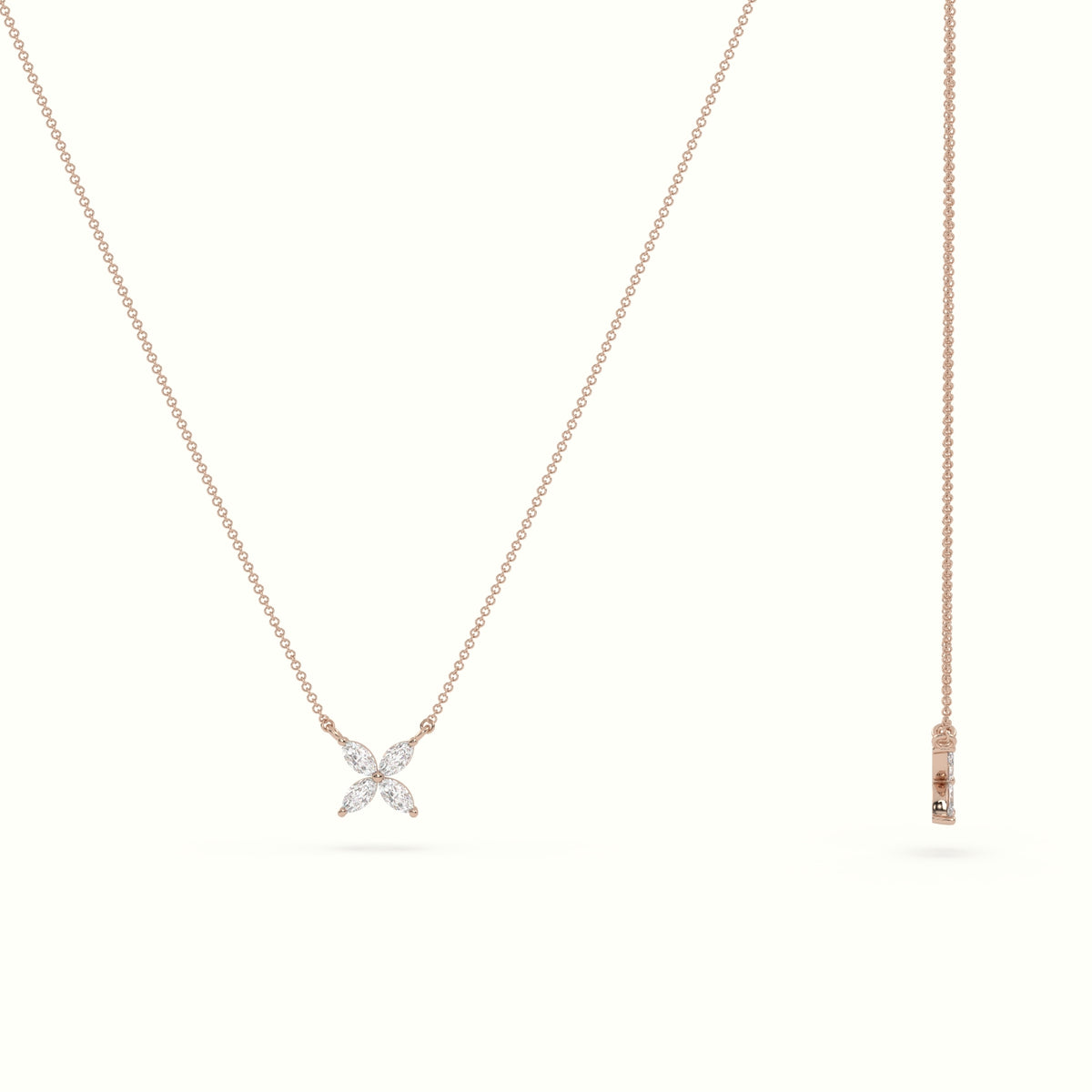 Small Lotus Marquise-Cut Diamond Pendant Necklace