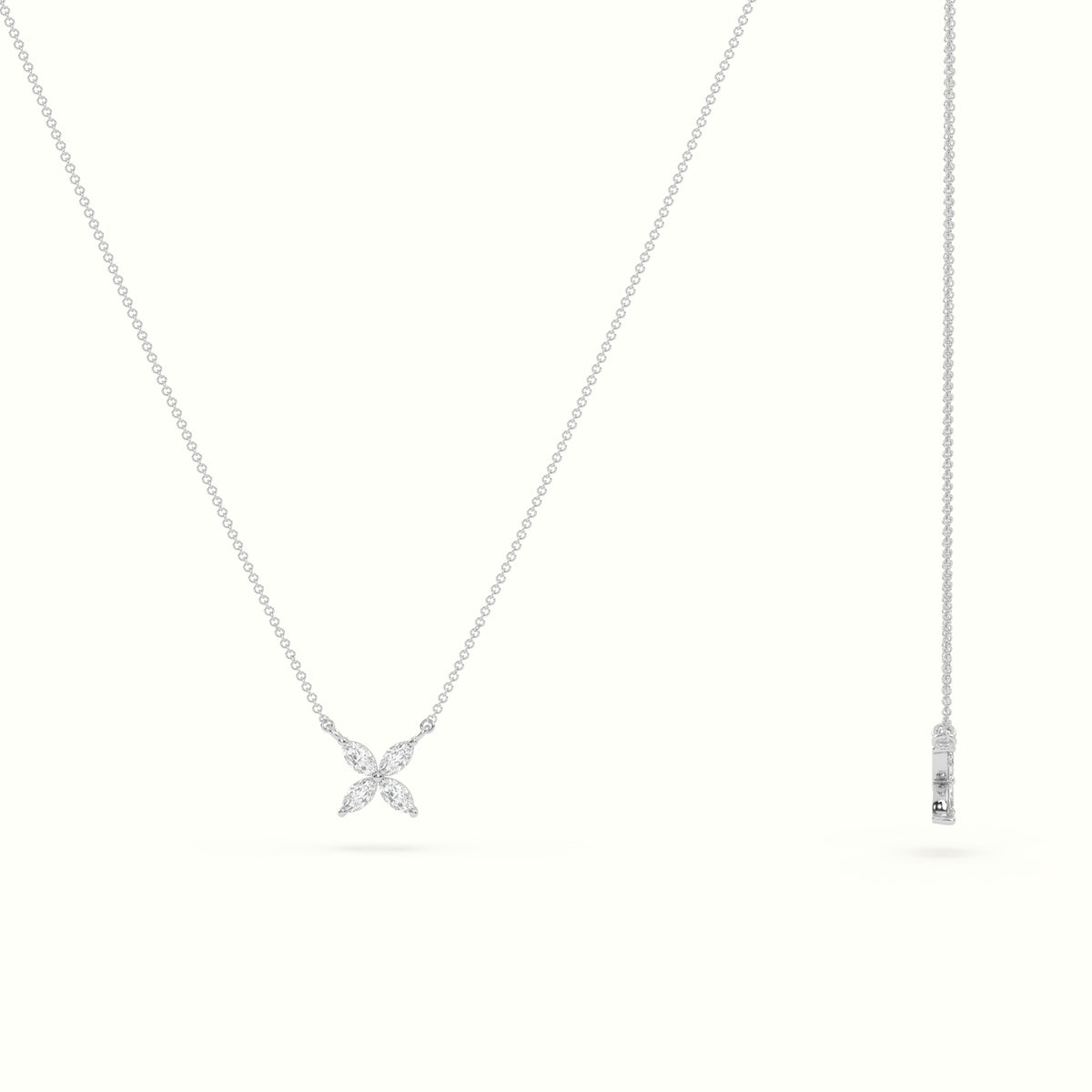 Small Lotus Marquise-Cut Diamond Pendant Necklace