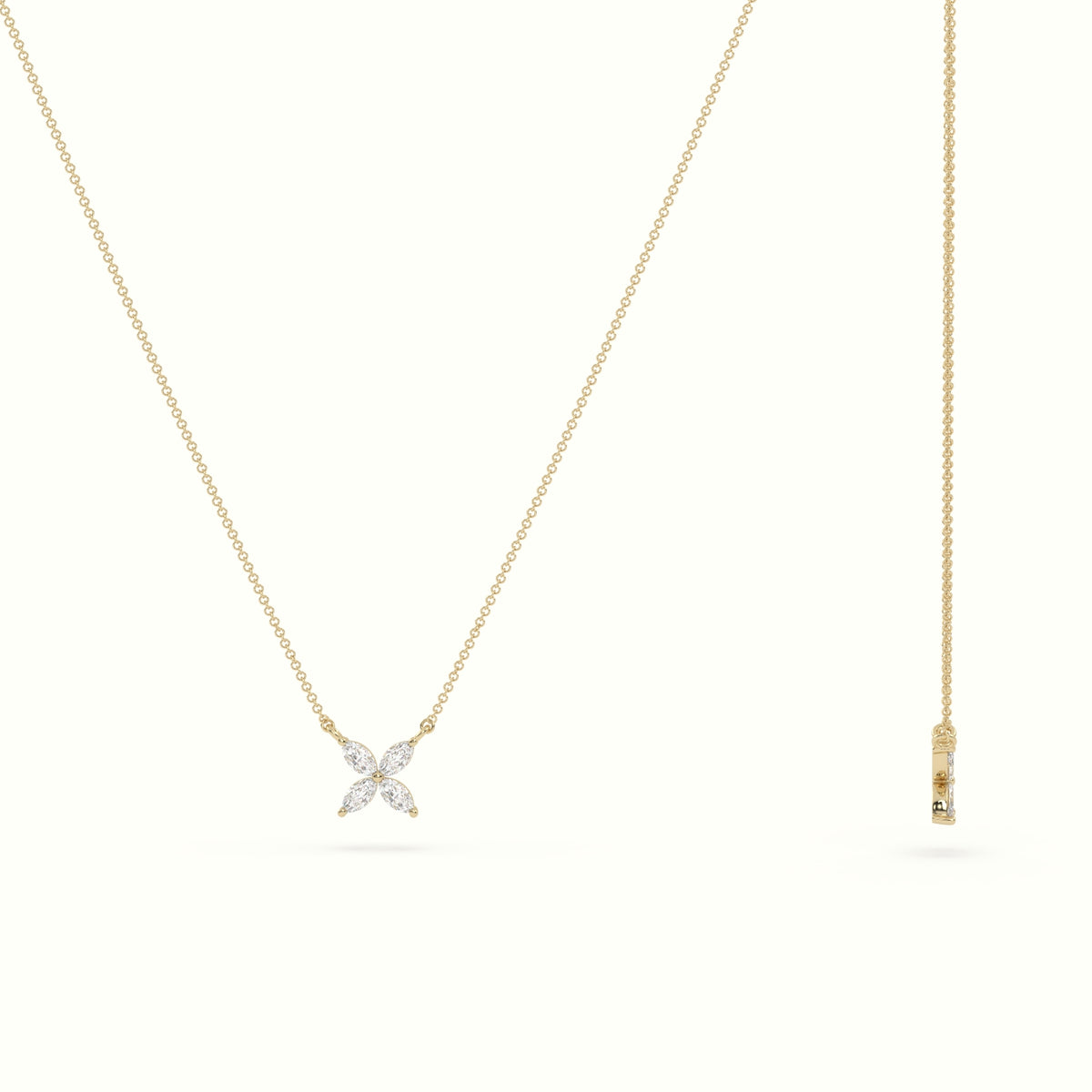 Small Lotus Marquise-Cut Diamond Pendant Necklace