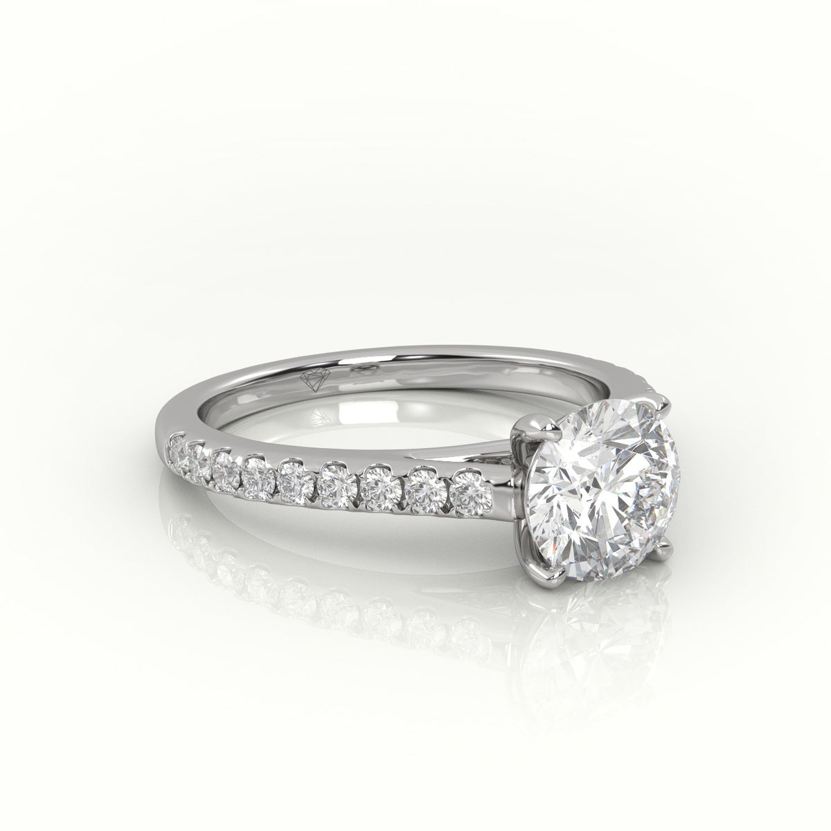 Round Cut Diamond Pave Setting Engagement Ring — White Gold