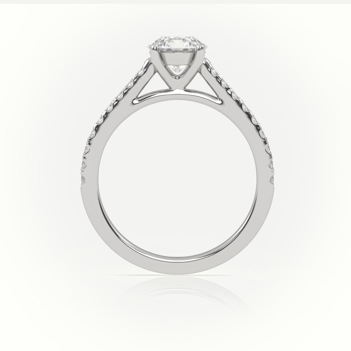 Round Cut Diamond Pave Setting Engagement Ring — White Gold