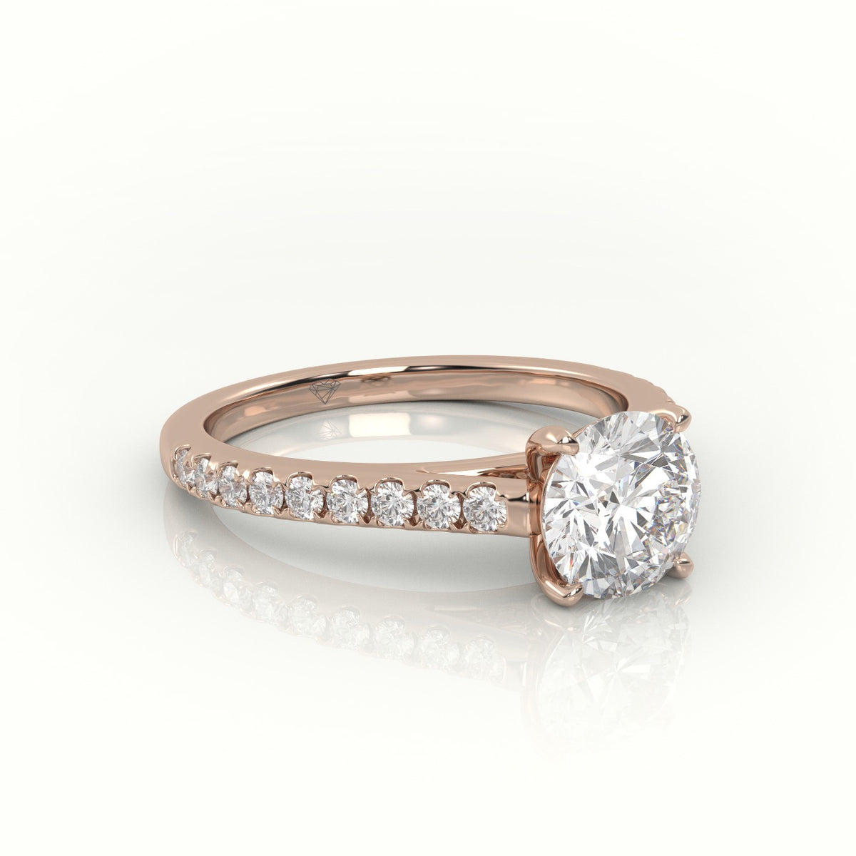 Round Cut Diamond Pave Setting Engagement Ring — Rose Gold