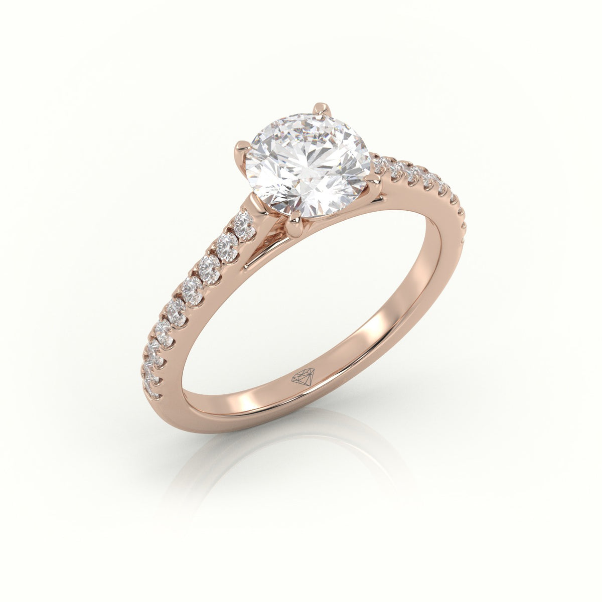 Round Cut Diamond Pave Setting Engagement Ring — Rose Gold