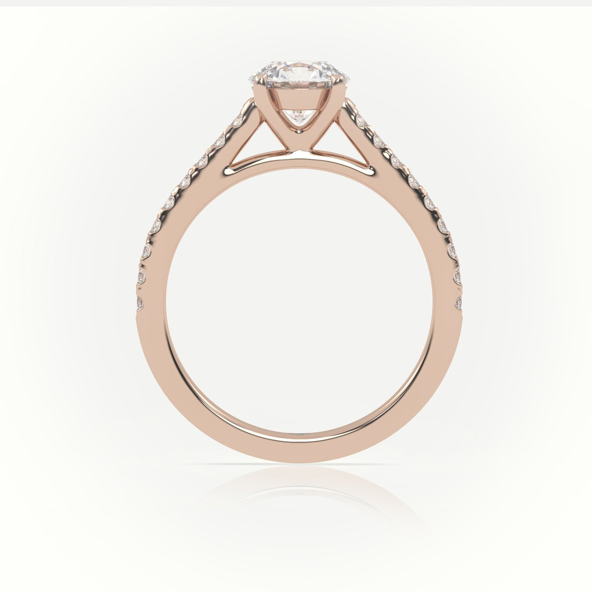 Round Cut Diamond Pave Setting Engagement Ring — Rose Gold