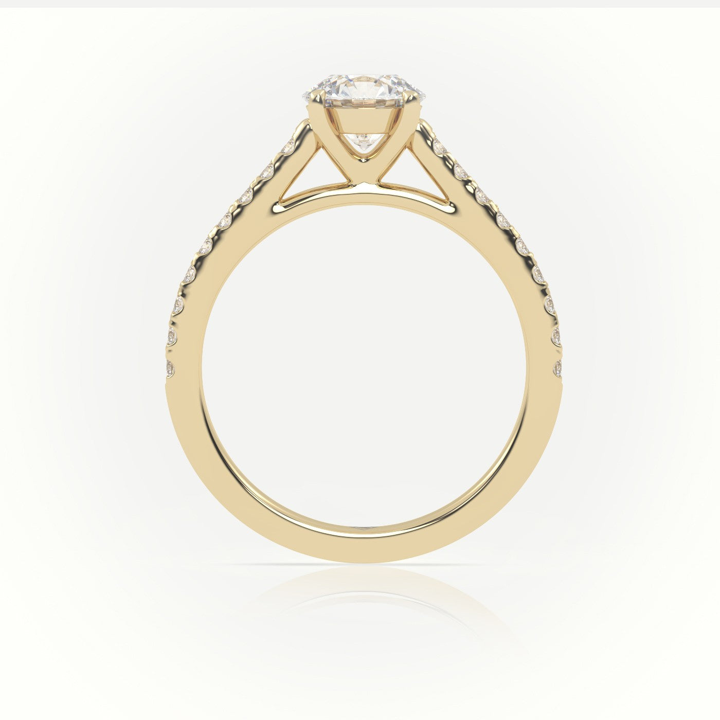 Round Cut Diamond Pave Setting Engagement Ring — Yellow Gold