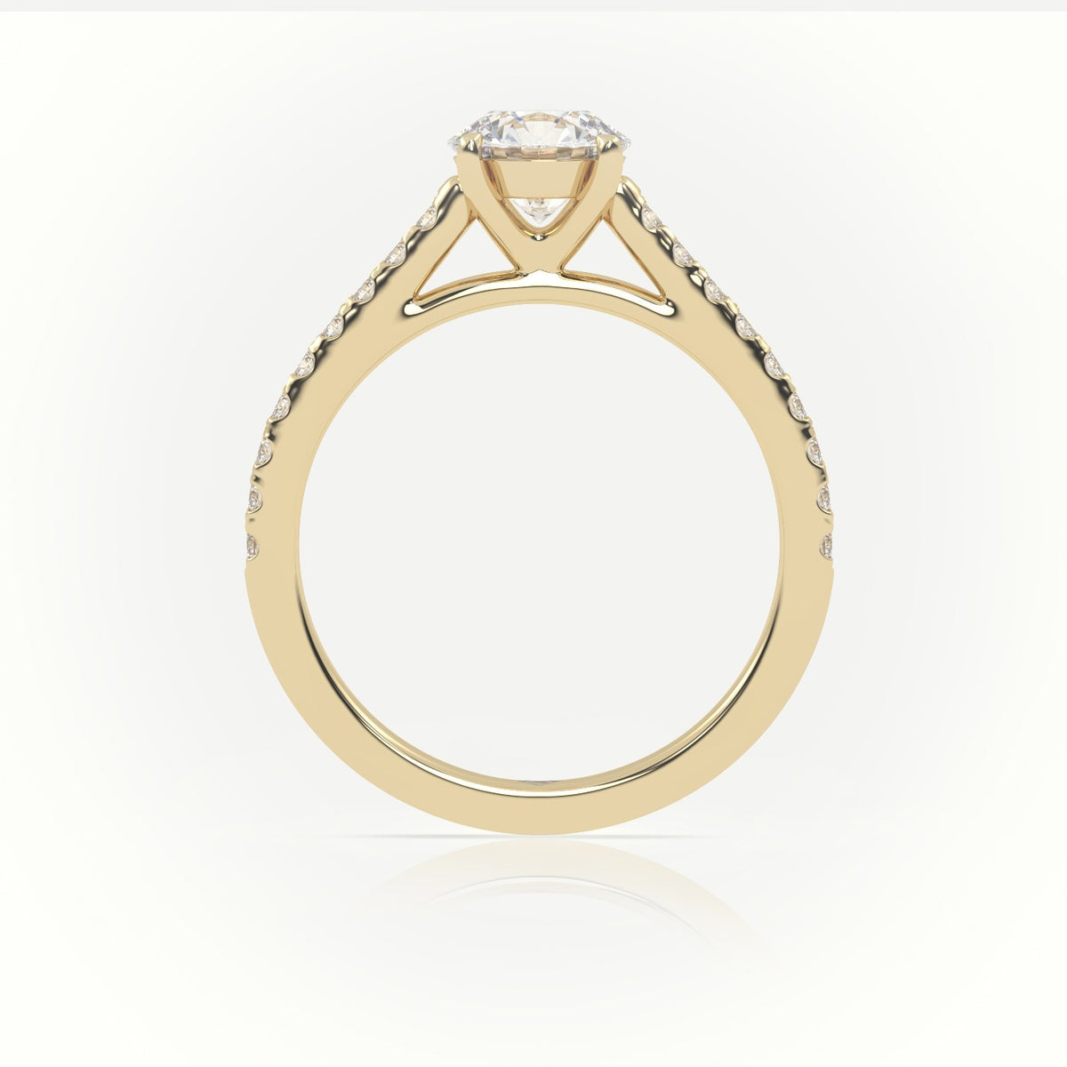 Round Cut Diamond Pave Setting Engagement Ring — Yellow Gold