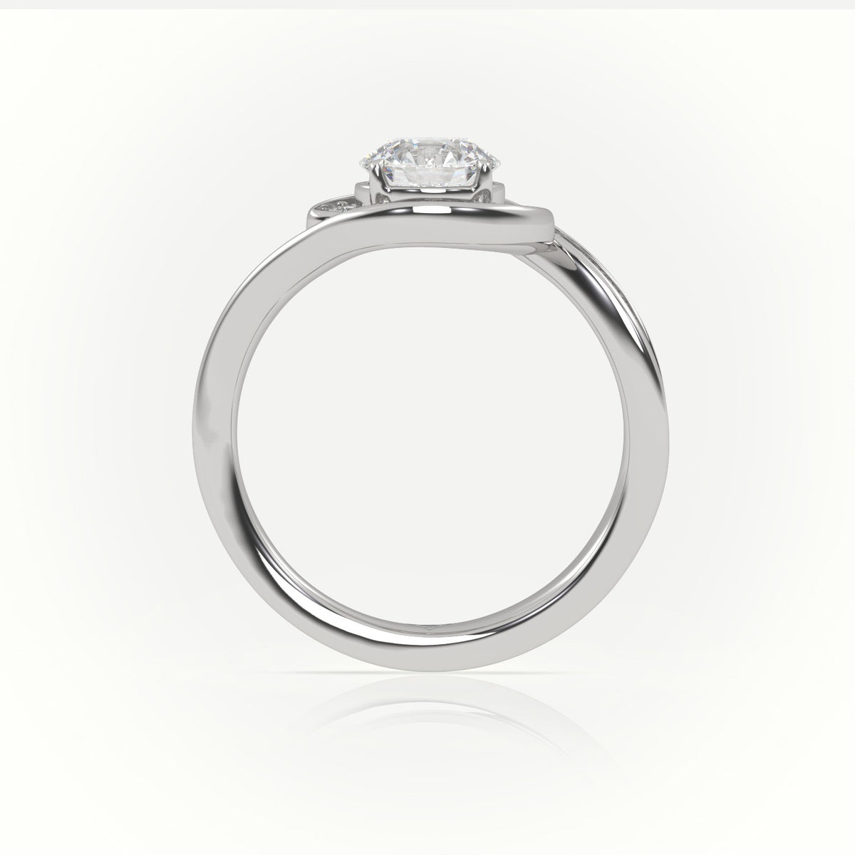Round Diamond 4 Prongs Swirl Design Engagement Ring — White Gold
