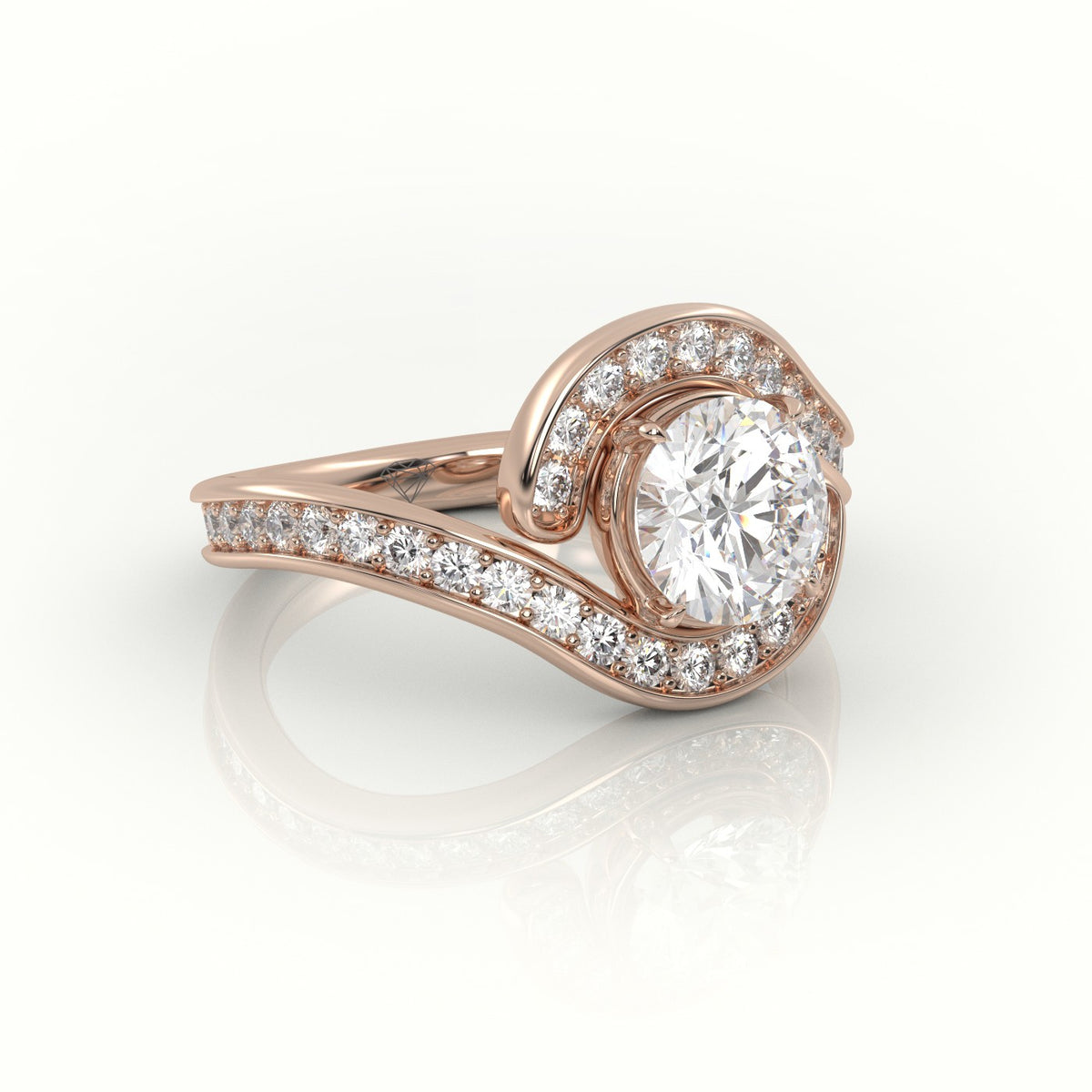 Round Diamond 4 Prongs Swirl Design Engagement Ring — Rose Gold