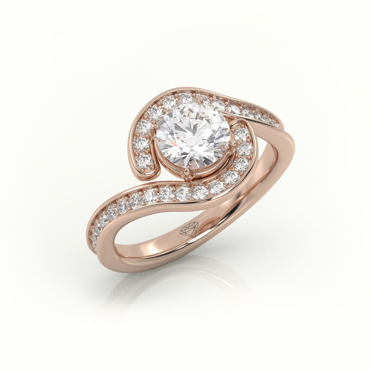 Round Diamond 4 Prongs Swirl Design Engagement Ring — Rose Gold