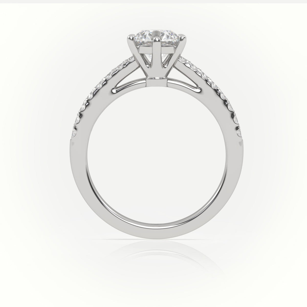 Round Cut Diamond 6 Prongs Pave Setting Engagement Ring — White Gold