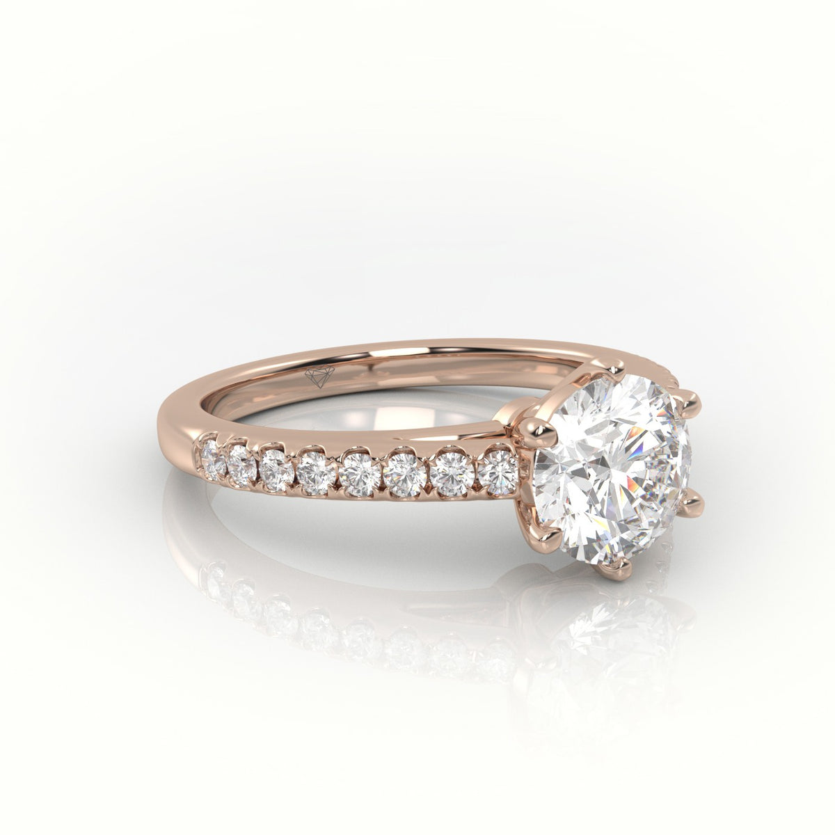 Round Cut Diamond 6 Prongs Pave Setting Engagement Ring — Rose Gold