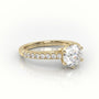 Round Cut Diamond 6 Prongs Pave Setting Engagement Ring — Yellow Gold