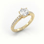 Round Cut Diamond 6 Prongs Pave Setting Engagement Ring — Yellow Gold