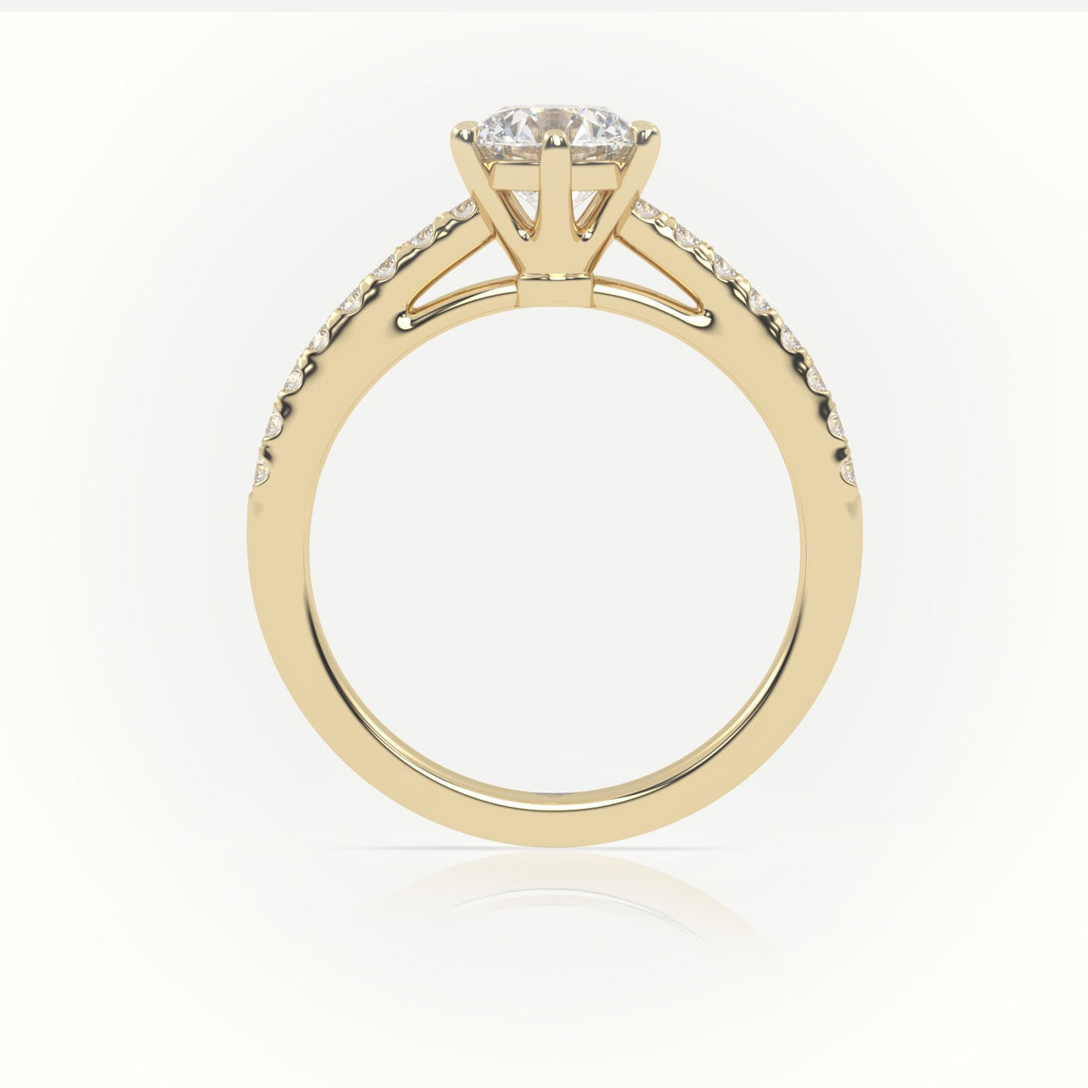 Round Cut Diamond 6 Prongs Pave Setting Engagement Ring — Yellow Gold
