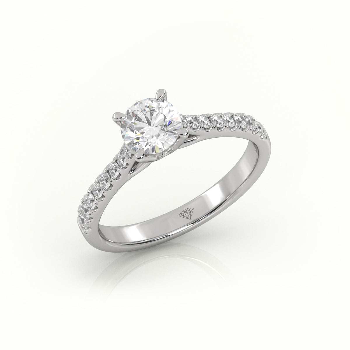 Round Cut Diamond 4 Prongs Scallop Setting Engagement Ring — White Gold