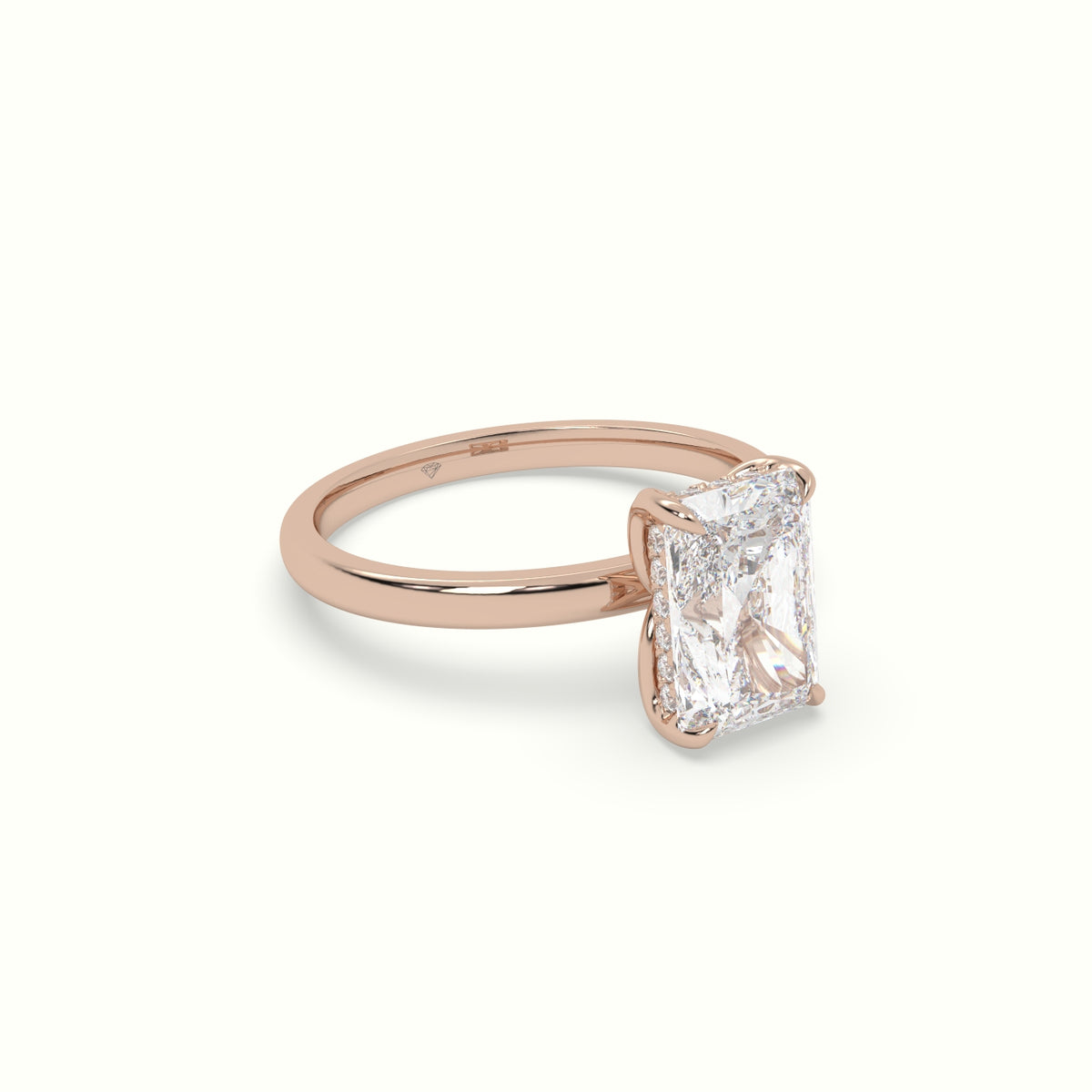 The Tulip Radiant Cut 4 Prong Hidden Halo Diamond Engagement Ring