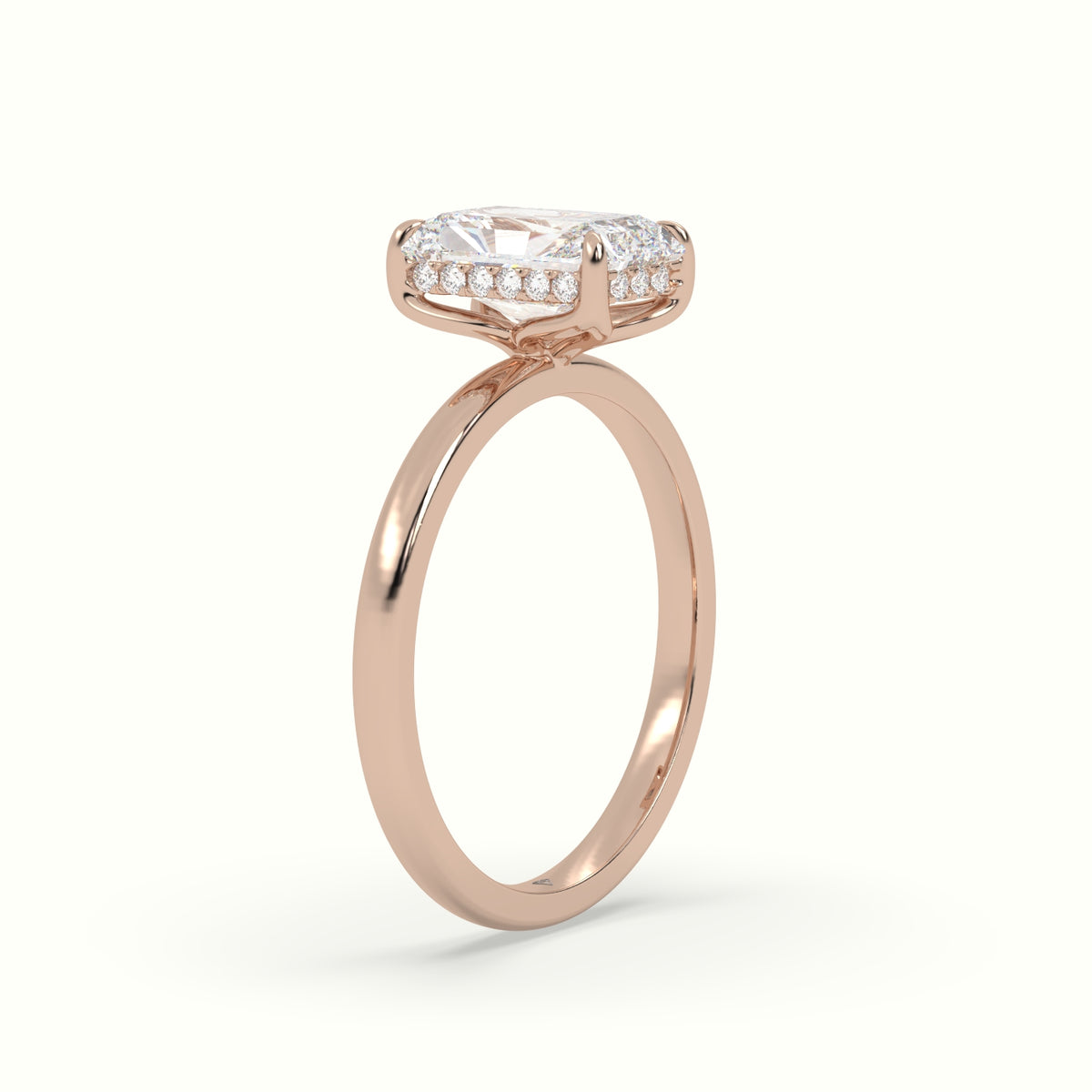 The Tulip Radiant Cut 4 Prong Hidden Halo Diamond Engagement Ring