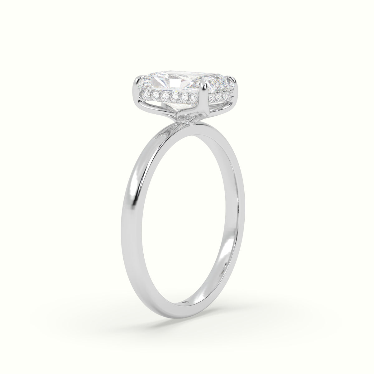 The Tulip Radiant Cut 4 Prong Hidden Halo Diamond Engagement Ring