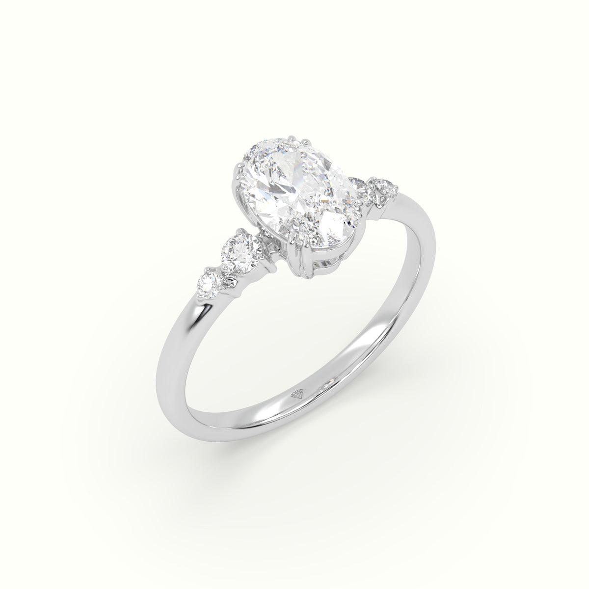 Oval Cut Diamond Sidestone Engagement Ring — White Gold