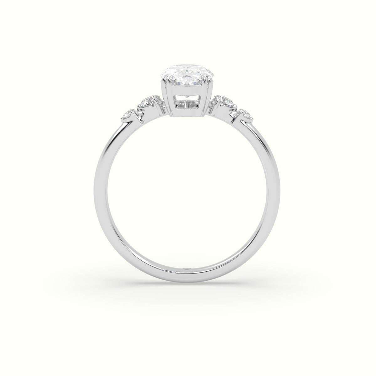 Oval Cut Diamond Sidestone Engagement Ring — White Gold