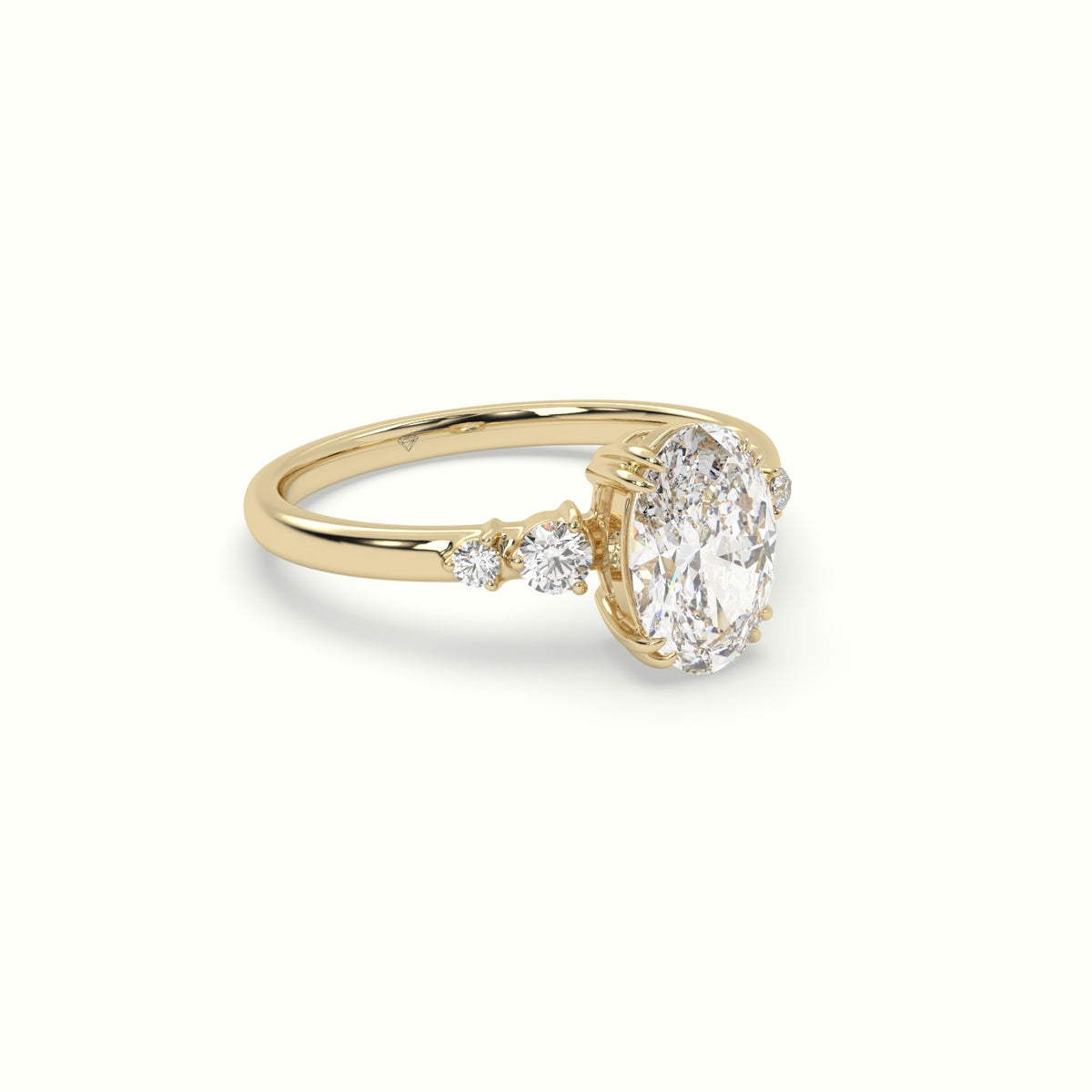 Oval Cut Diamond Sidestone Engagement Ring — Yellow Gold