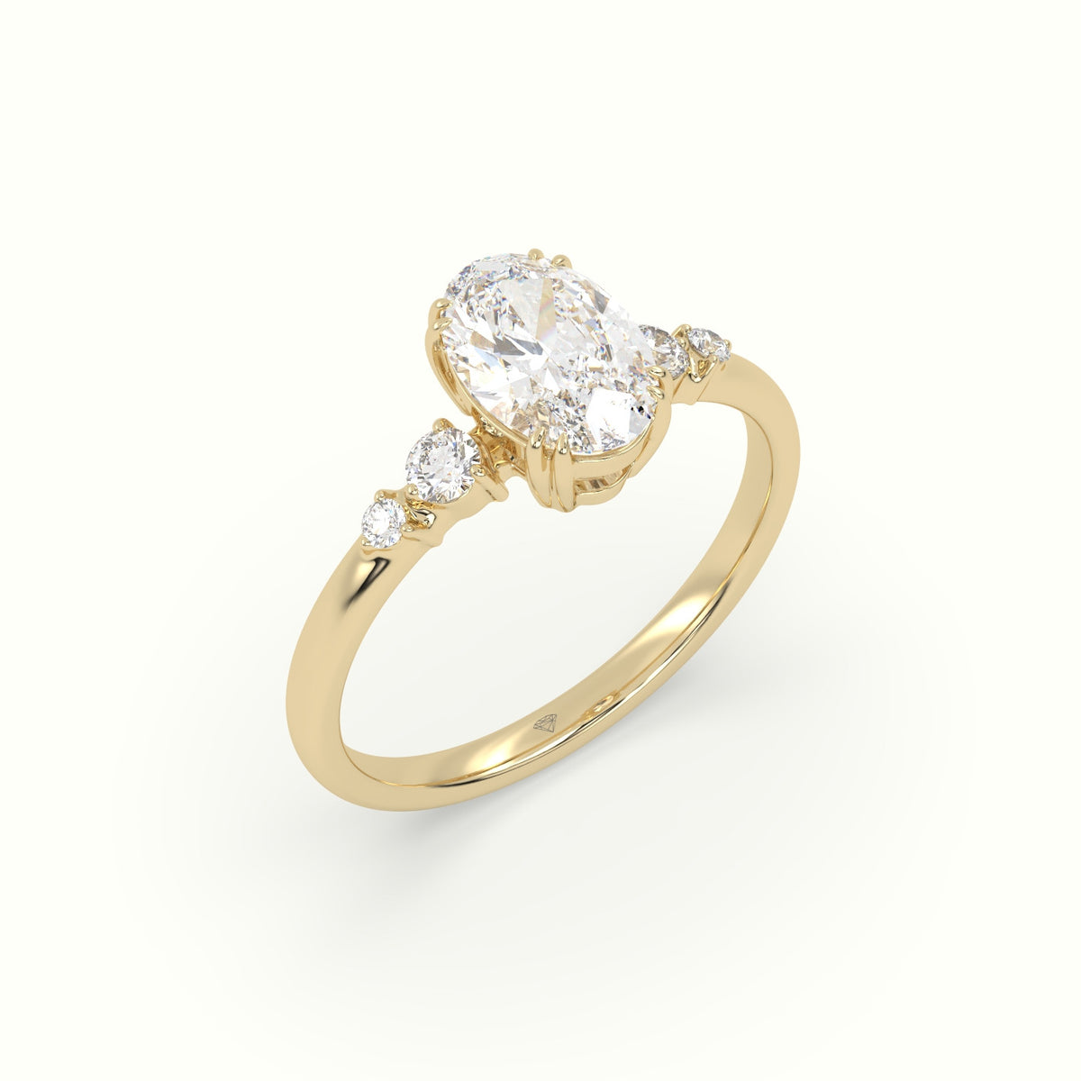Oval Cut Diamond Sidestone Engagement Ring — Yellow Gold