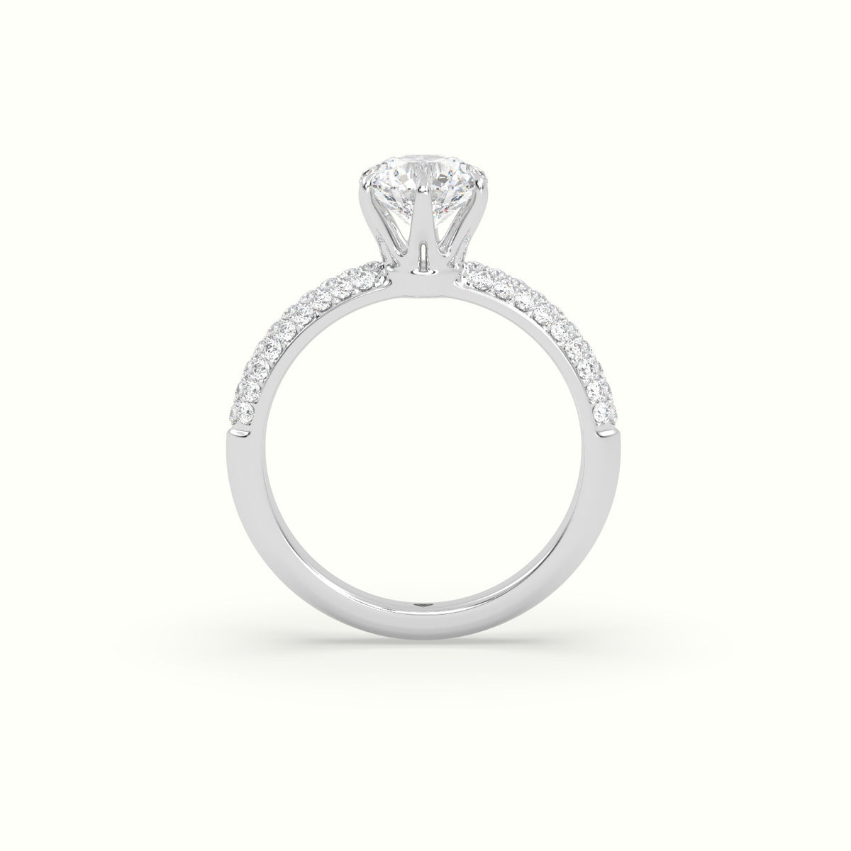 Round Cut Pave Engagement Ring — White Gold