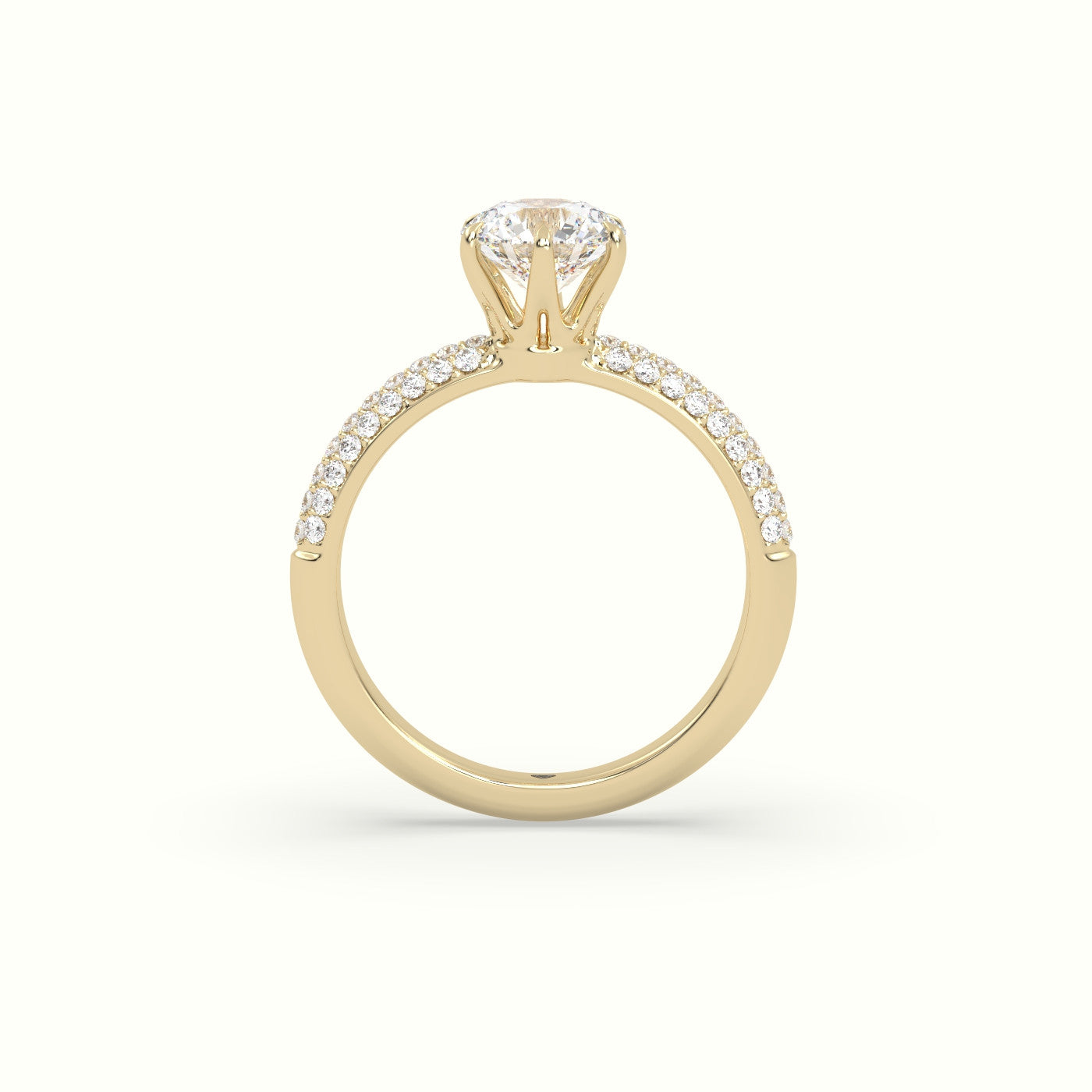 Round Cut Pave Engagement Ring — Yellow Gold