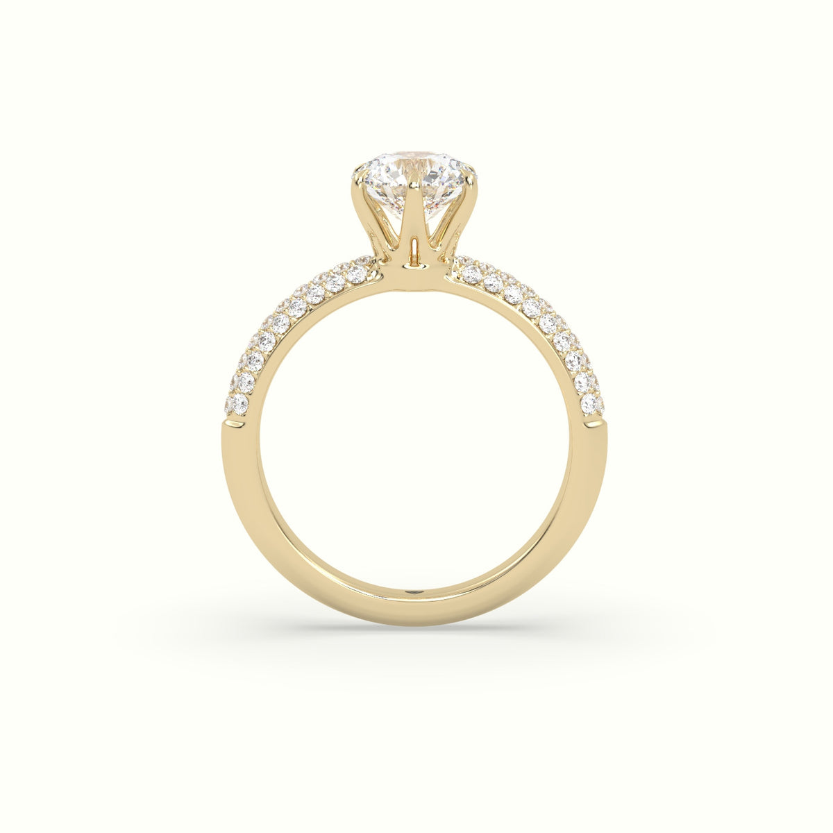 Round Cut Pave Engagement Ring — Yellow Gold